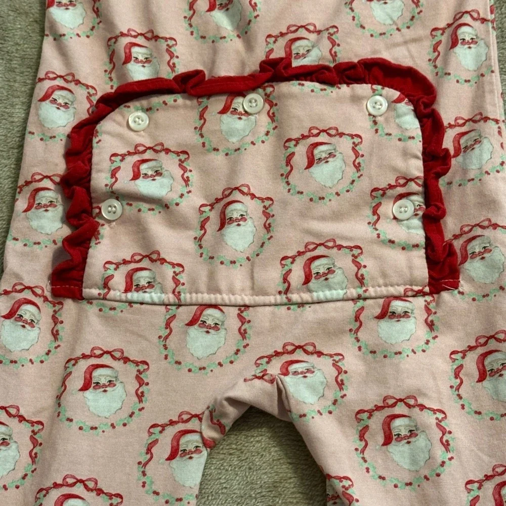 Cecil and Lou Kids Pink Santa Wreath Ruffle Pajama Sleeper 4T Holiday Christmas